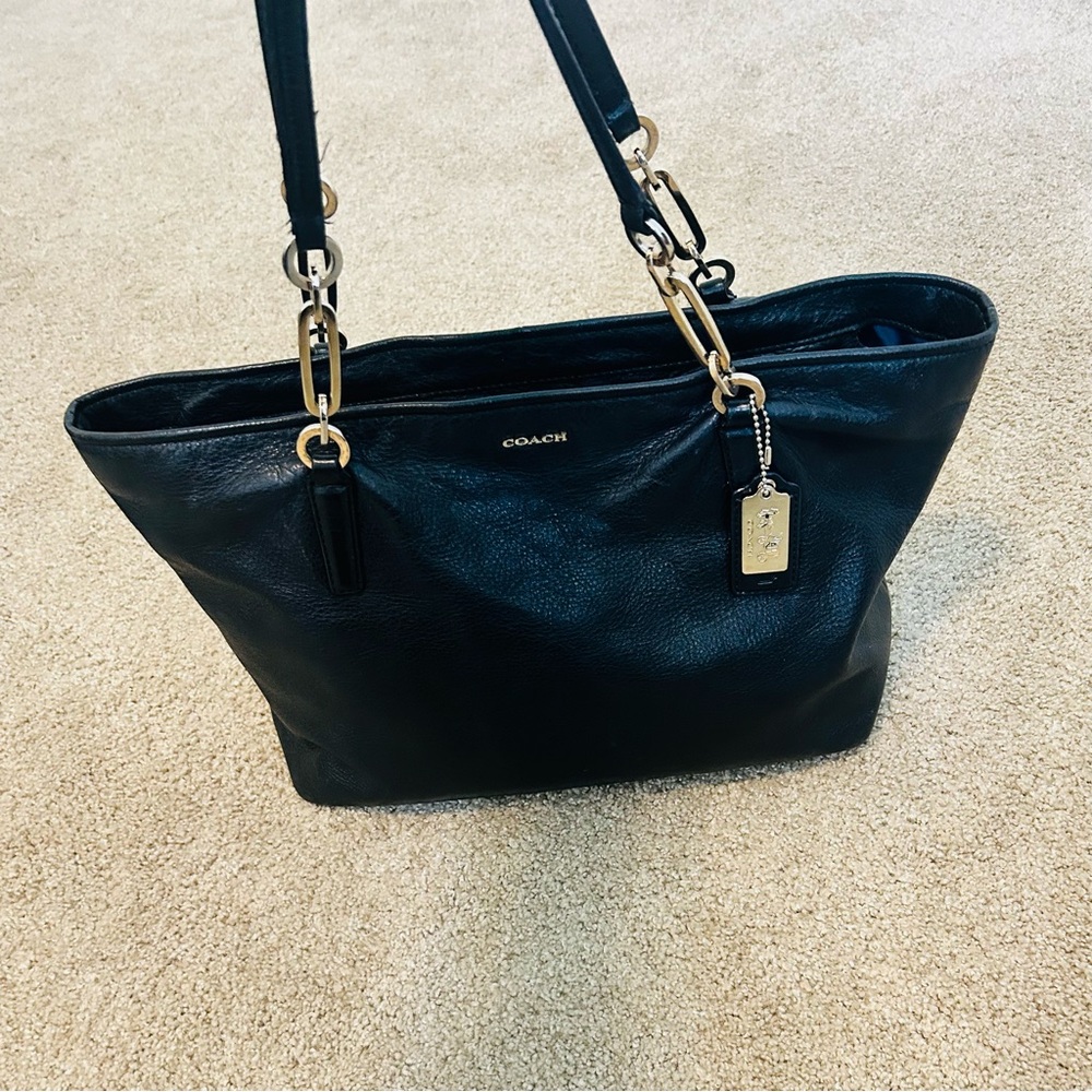 Coach Black Leather Tote with Gold Accents - Picture 2 of 15